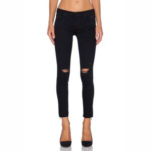 Mother Jean Womens 27 Black The Looker Ankle Fray-Guilty as Sin Distressed Knees